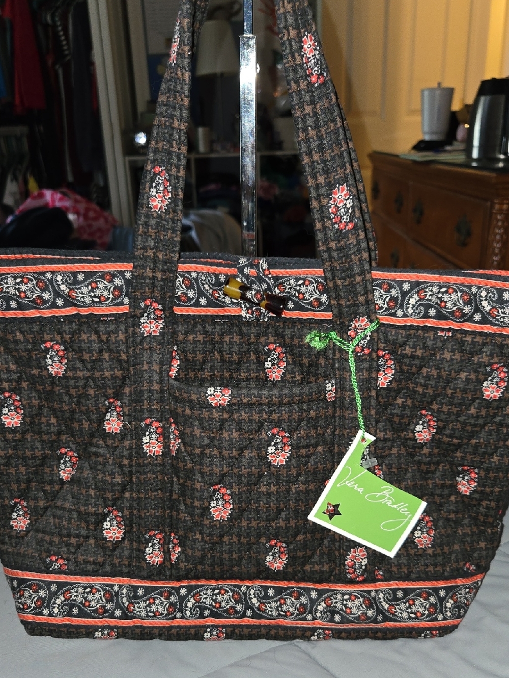 Vera Bradley quilted tote bag featuring the "Houndstooth Brown" pattern Retired